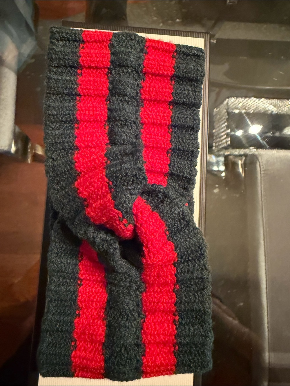 Gucci Black and Red Striped Knit Headband